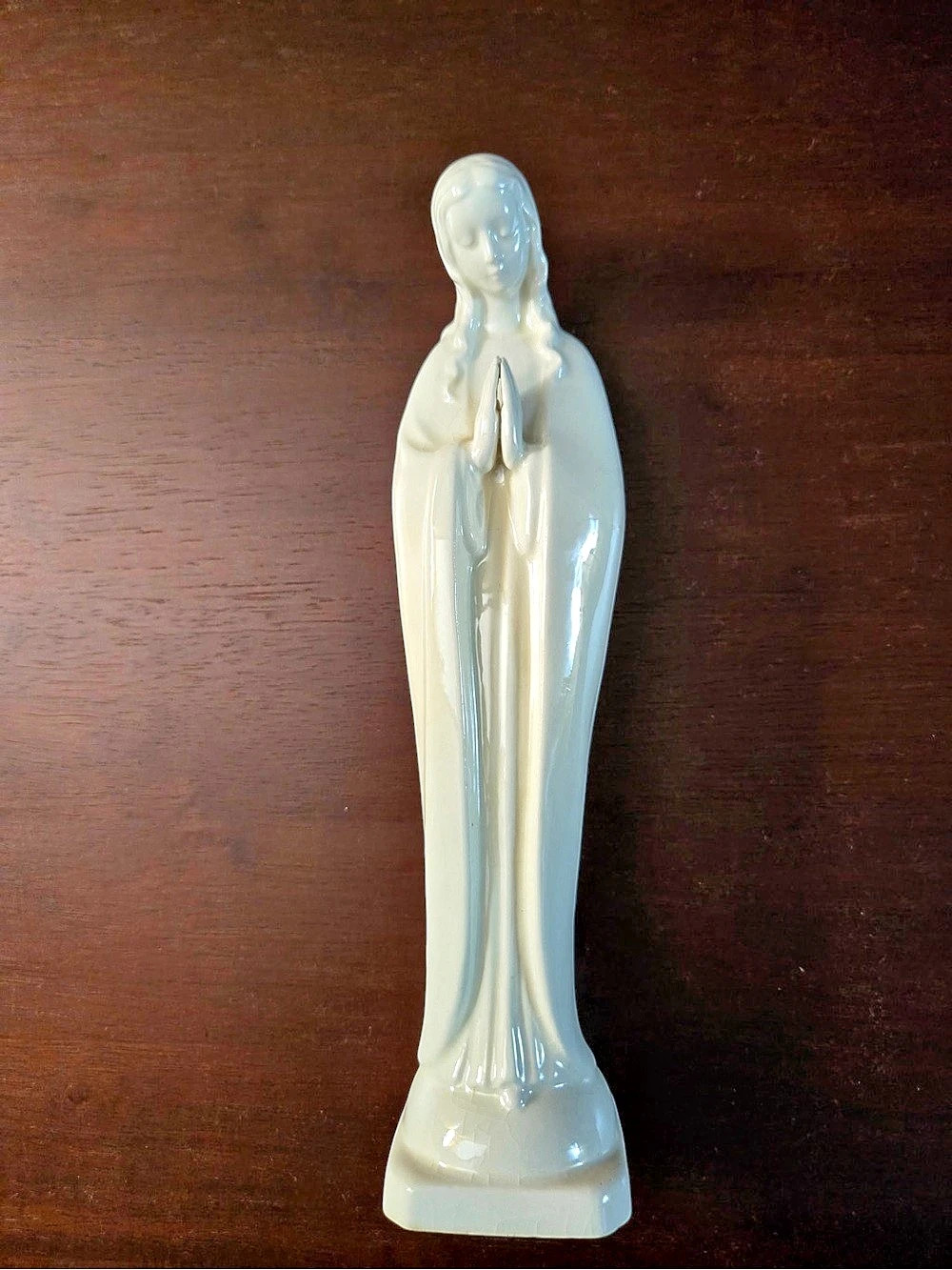 Vintage Mid Century White Glazed Porcelain Praying Madonna Virgin Mary Figurine